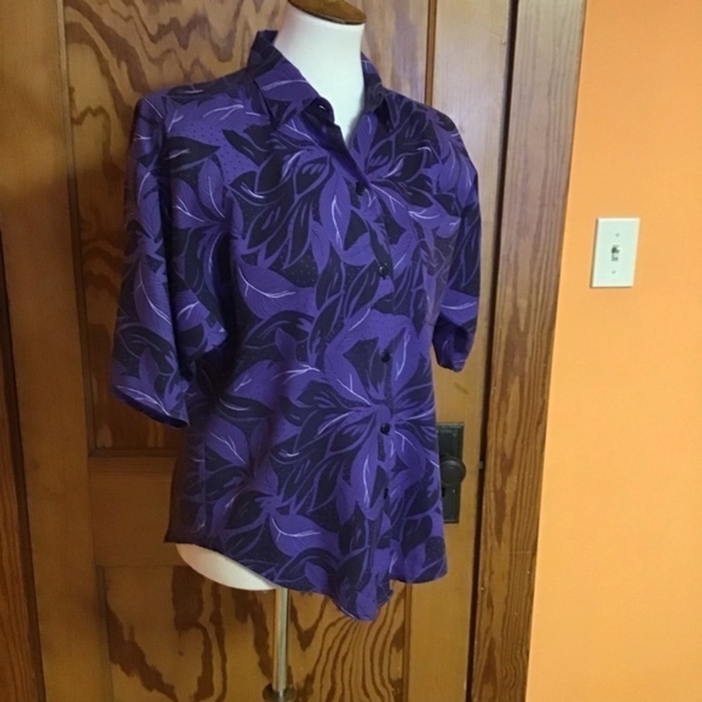 Vintage 90s bright purple leaves top - Picture 6 of 7